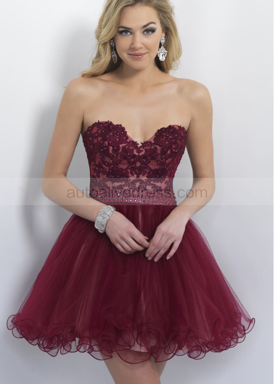 Strapless Sweetheart Neck Beaded Lace Tulle Short Homecoming Dress